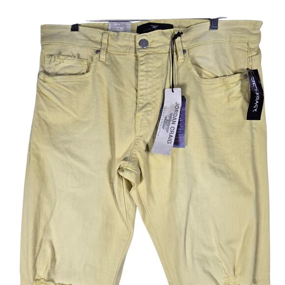 Jordan Craig Ross Fit Jeans 36x32 Yellow Distressed Skinny Taper Stretch Denim - Picture 2 of 13